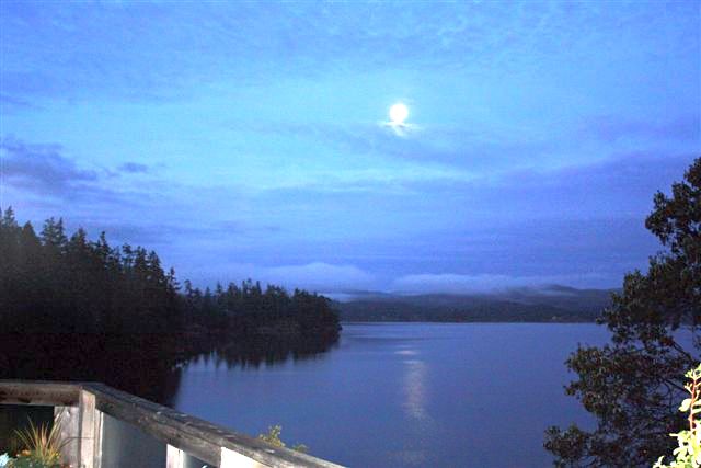 night time view of Sooke basin from cottage beside the Galloping Goose Trail